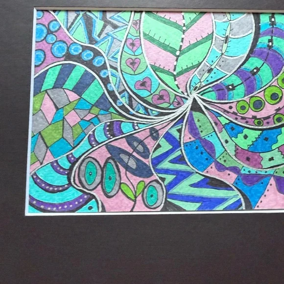 Original hand drawn intuitive abstract art with mat. Art is 5 x 7, with mat - Picture 4 of 5